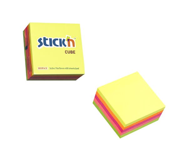 פתקיות ממו 76x76 צבעוניות זוהרות Hopax Stick'n