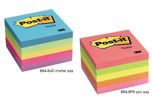 פתקיות ממו צבעוניות 5 צבעים 3M Post-it 654
